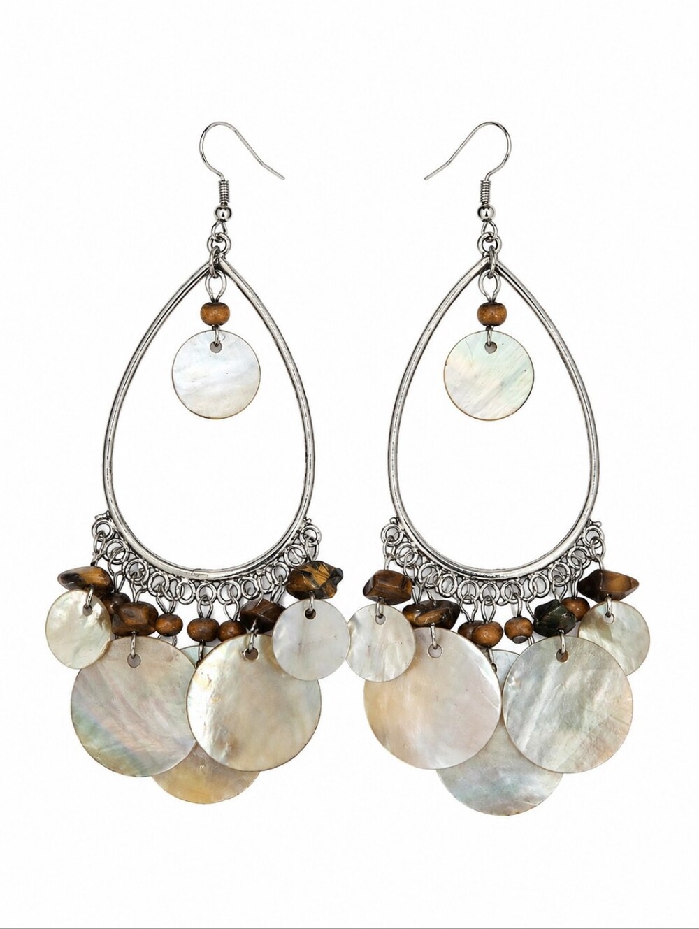 Vintage Abalone Shell Jumbo Teardrop Chandalier Boho Dangle Hook Earrings